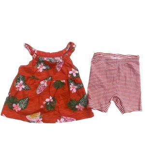 6 Months Carter’s Baby Girl Flower Watermelon Summer Red Tank Top & shorts set
